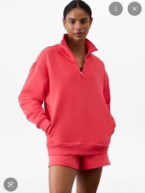 New Athleta Forever Fleece 1/4 Zip Sweatshirt Punch Pink XL